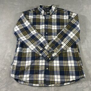 Eddie Bauer Mens Relaxed Fit Flannel Shirt XL Tall Navy Blue Yellow Plaid L/S
